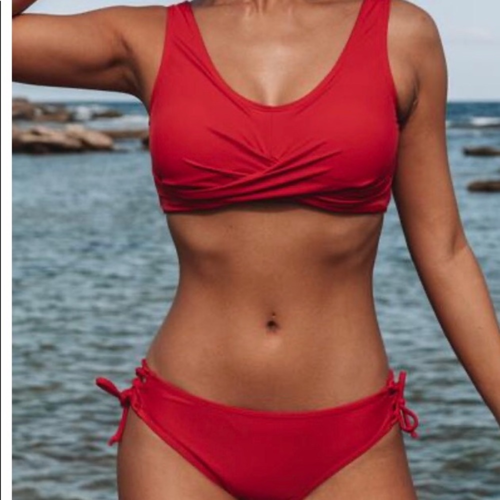 Red criss cross bikini